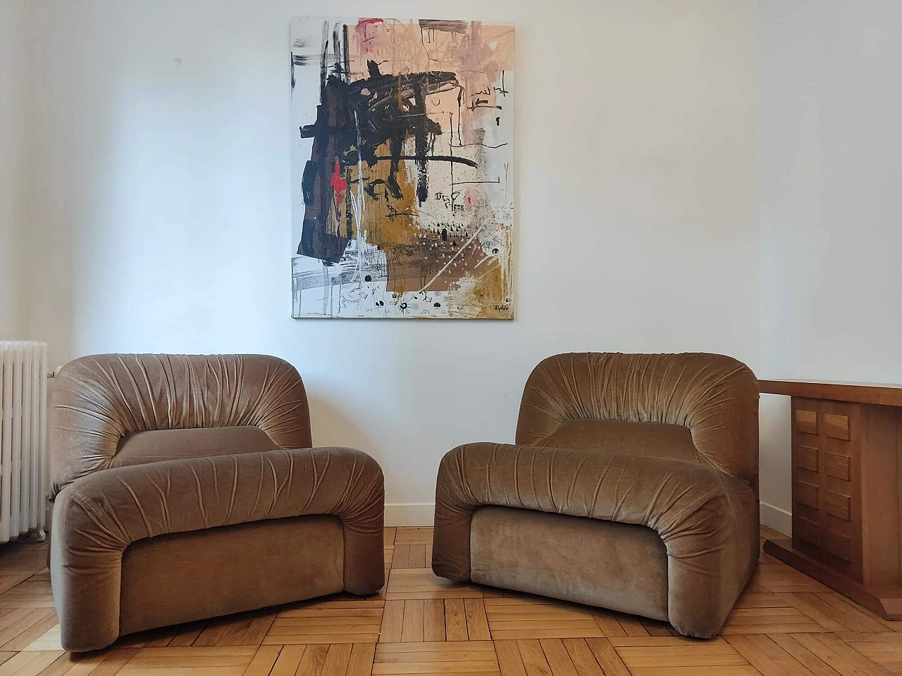 Pair of brown velvet armchairs by Lev & Lev, 1970s 1