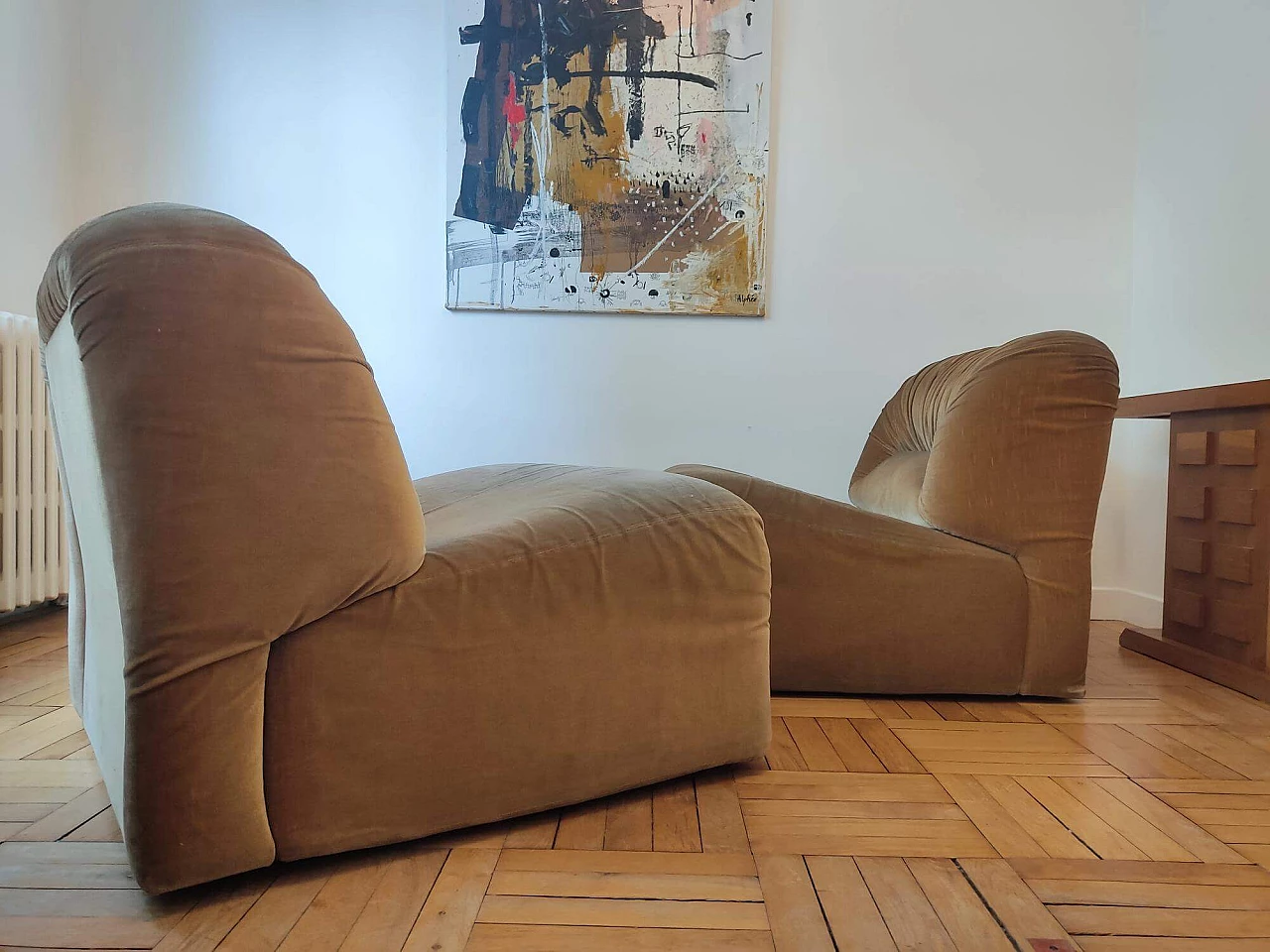 Pair of brown velvet armchairs by Lev & Lev, 1970s 4
