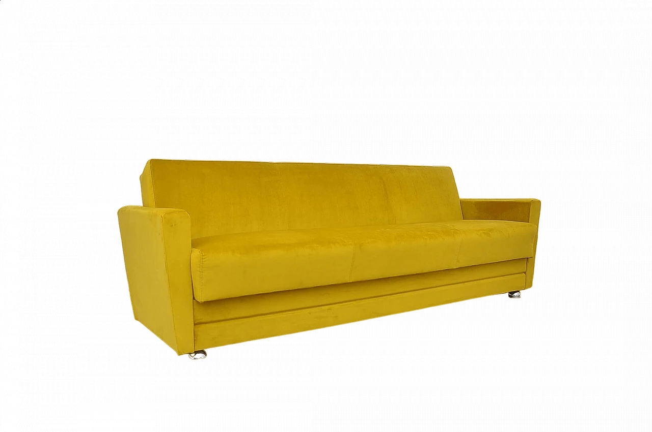 Yellow velvet sofa bed, 1960s 13