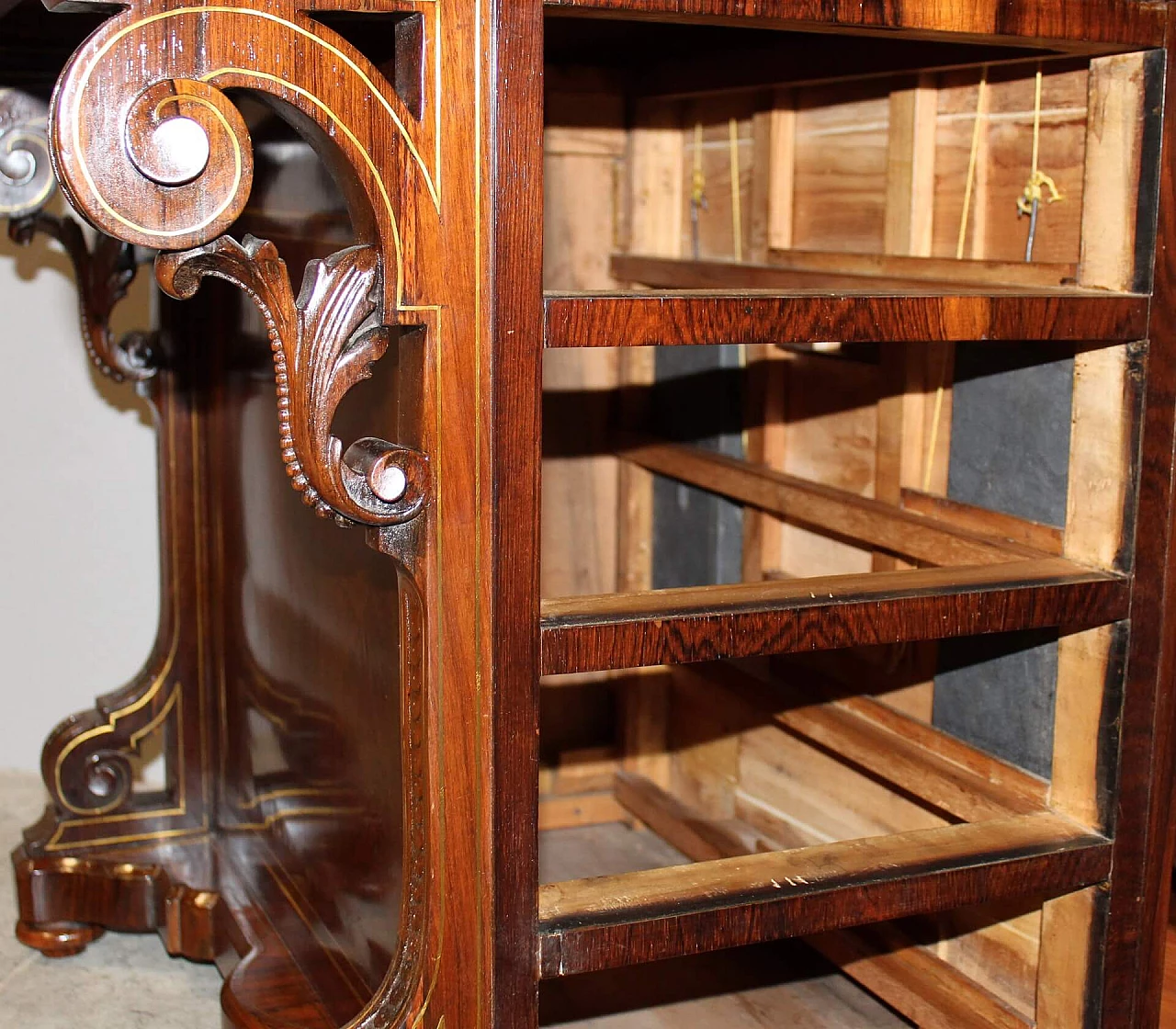 Inlaid rosewood Davenport writing desk with brass threading, mid-19th century 4