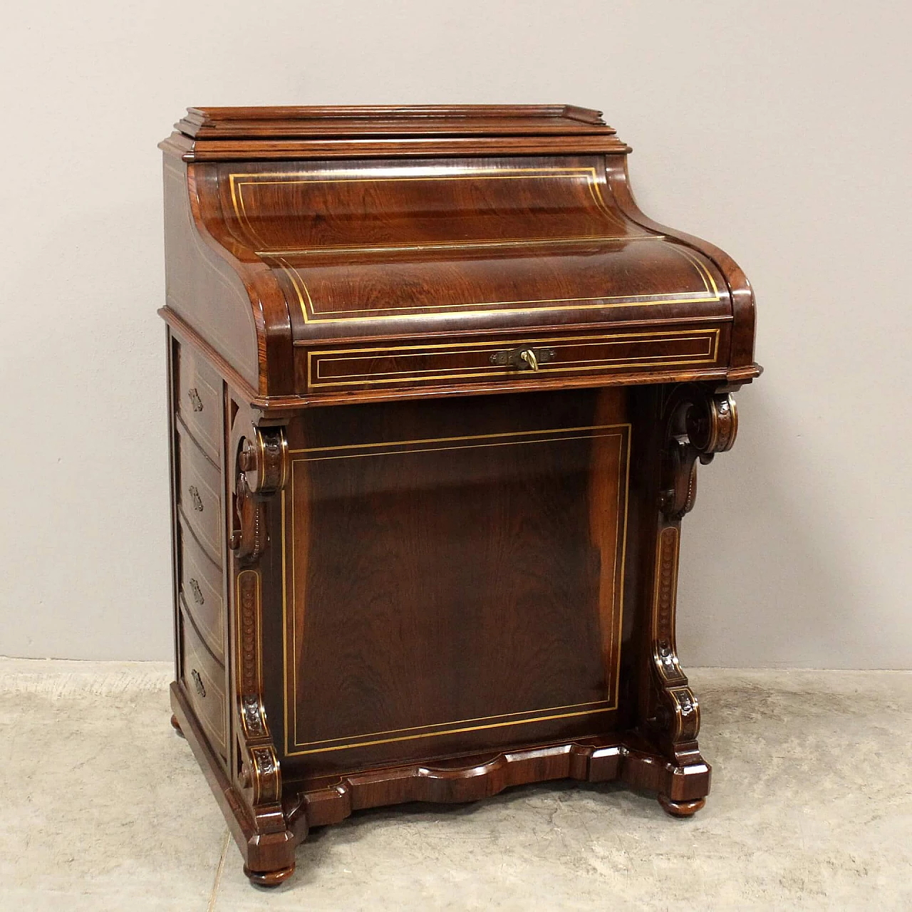 Inlaid rosewood Davenport writing desk with brass threading, mid-19th century 5