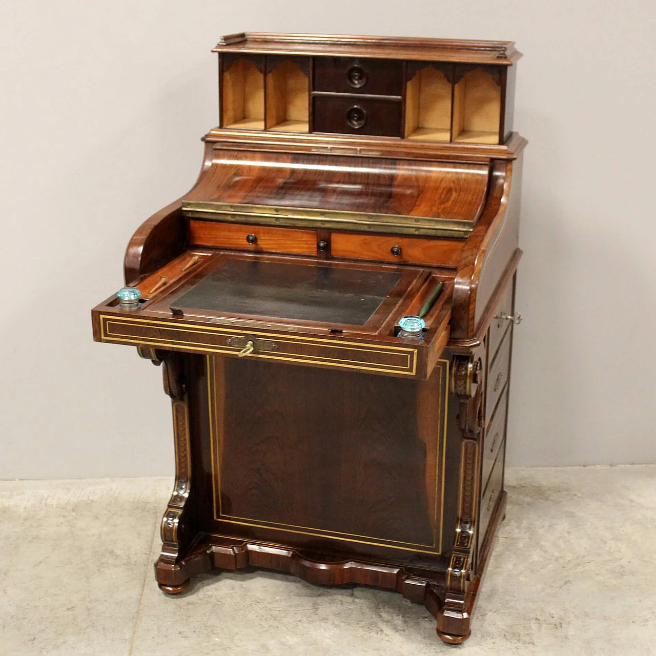 Inlaid rosewood Davenport writing desk with brass threading, mid-19th century 10