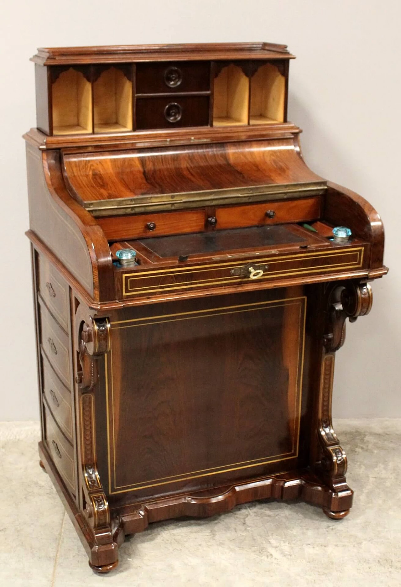 Inlaid rosewood Davenport writing desk with brass threading, mid-19th century 11