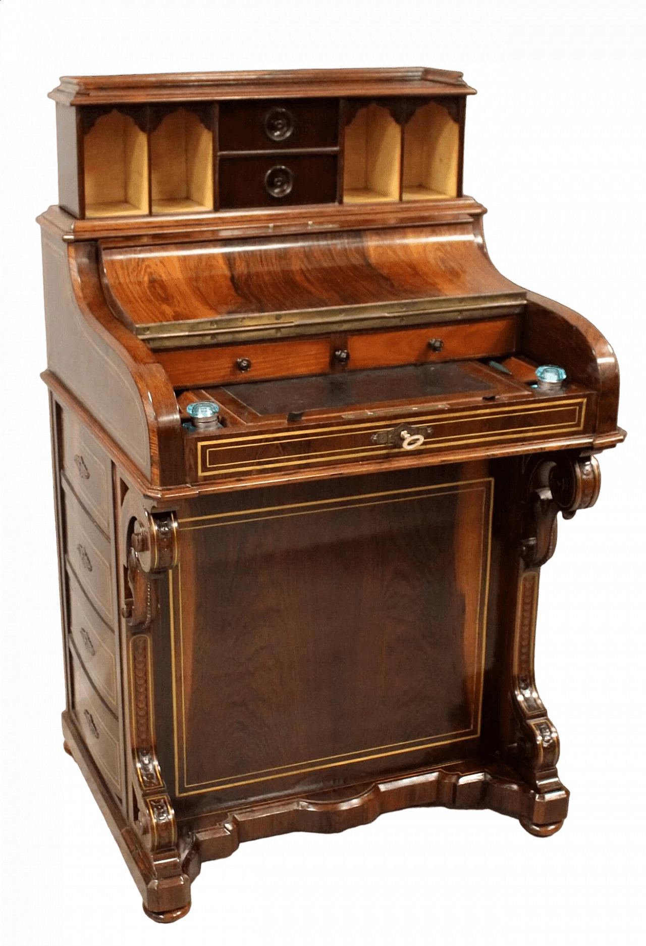 Inlaid rosewood Davenport writing desk with brass threading, mid-19th century 12