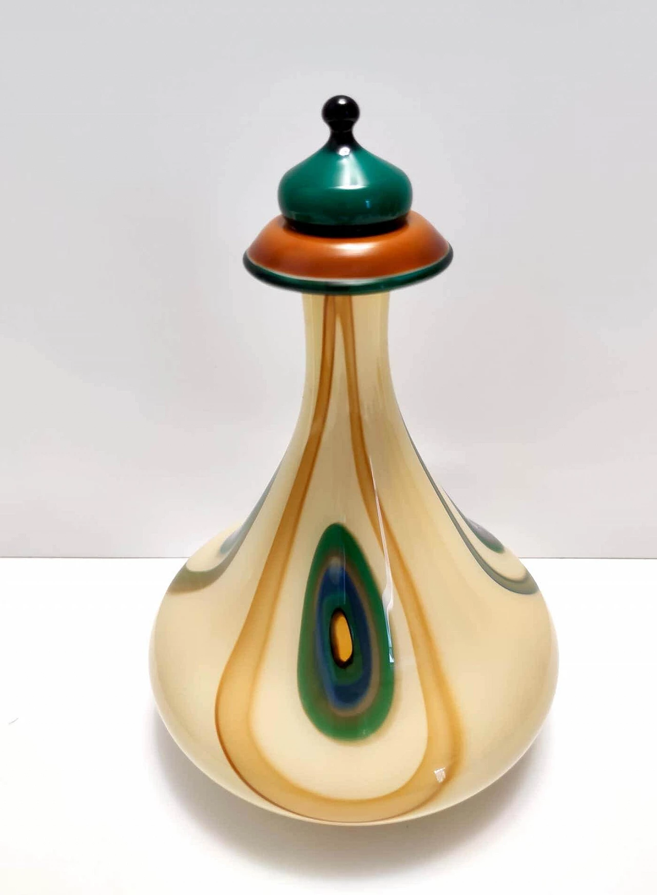 Tri-coloured hand-blown glass decanter, 1970s 1