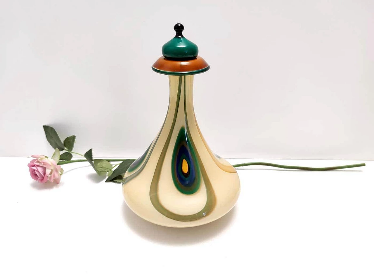 Tri-coloured hand-blown glass decanter, 1970s 4