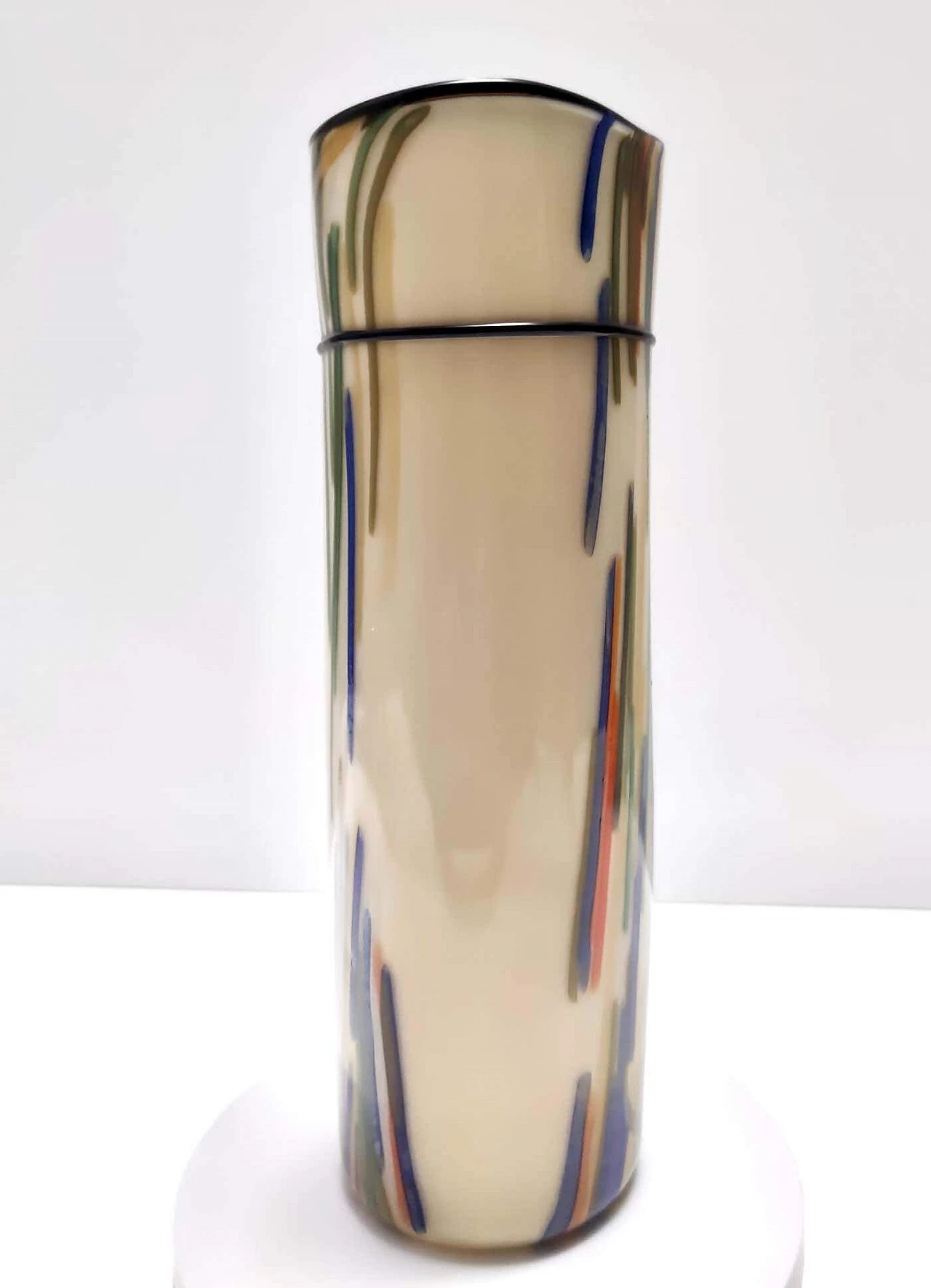 Cylindrical hand-blown opaline glass vase, 1970s 2