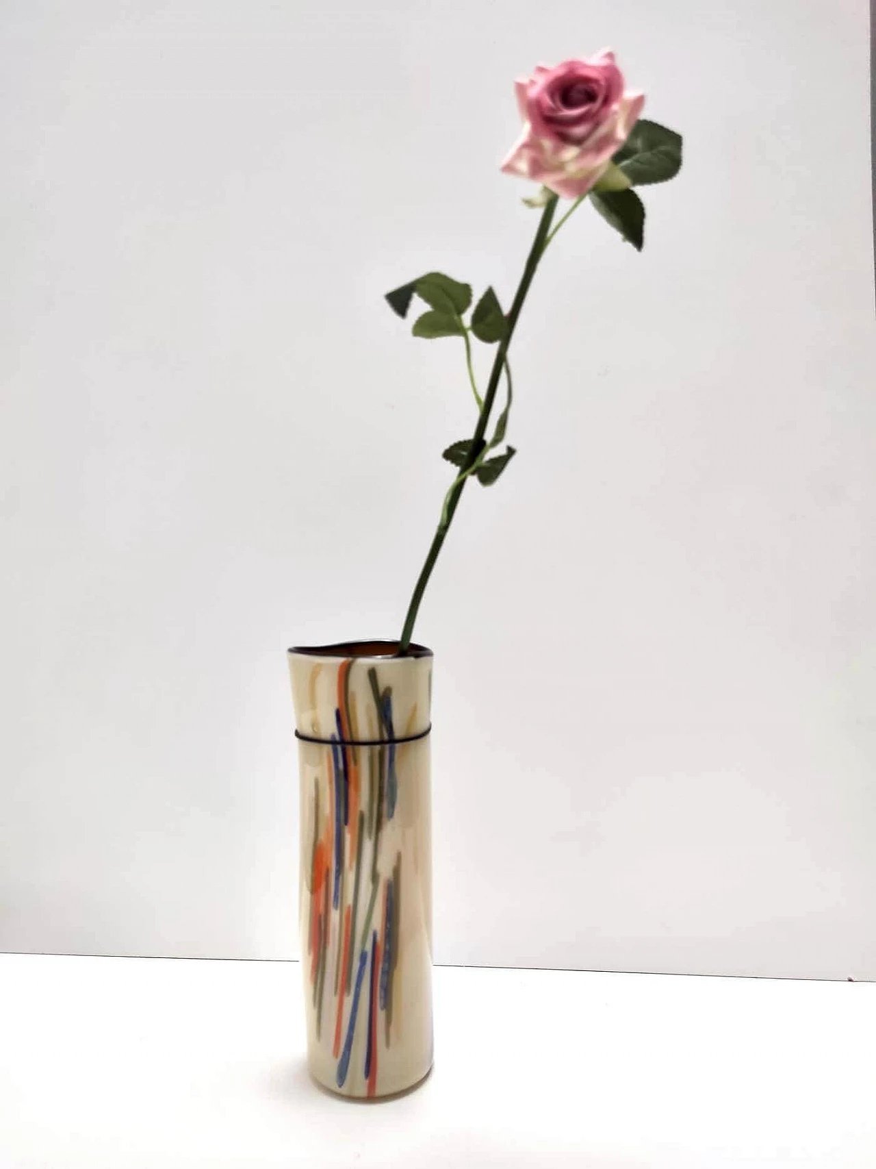 Cylindrical hand-blown opaline glass vase, 1970s 4