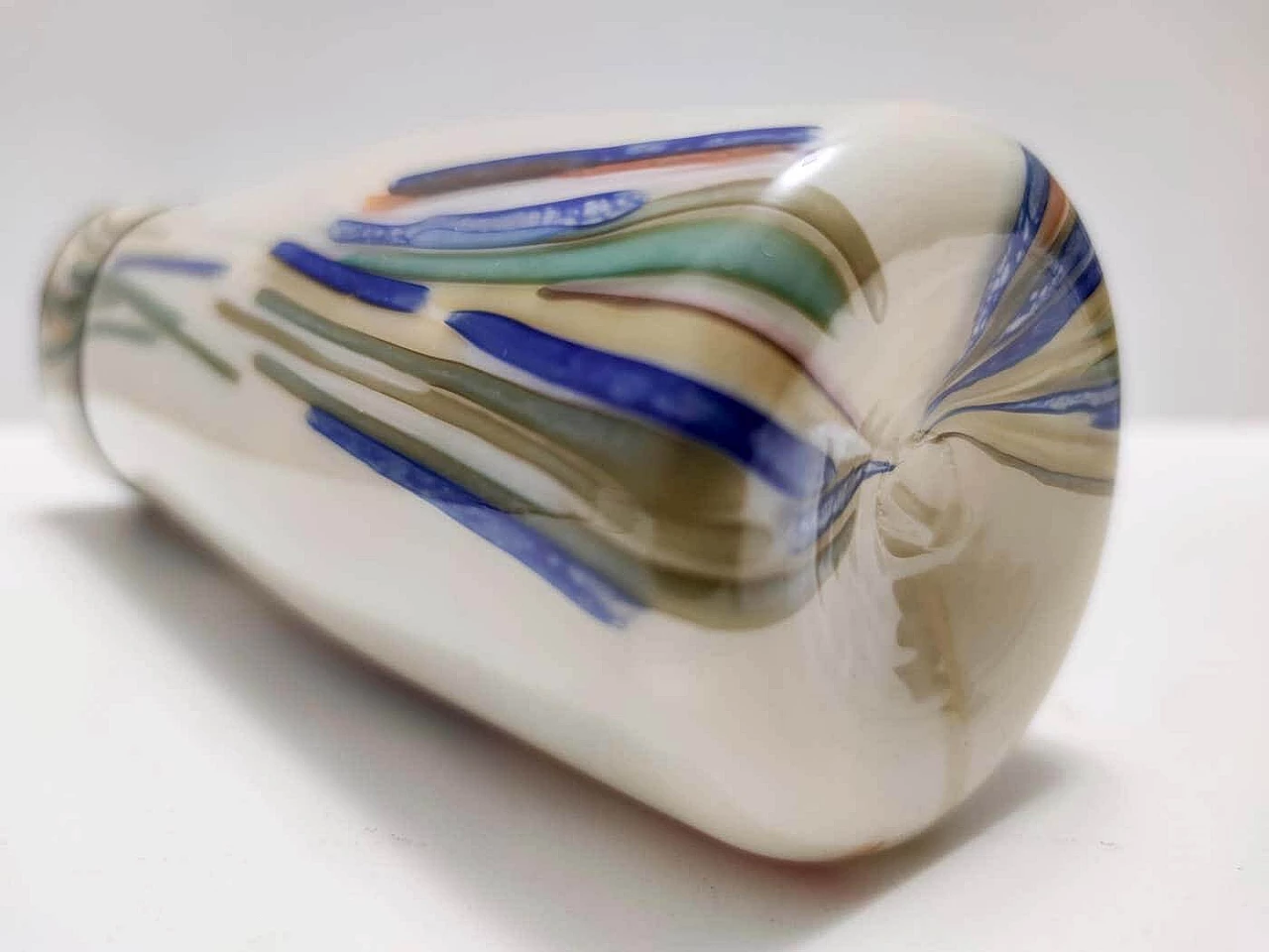 Cylindrical hand-blown opaline glass vase, 1970s 6