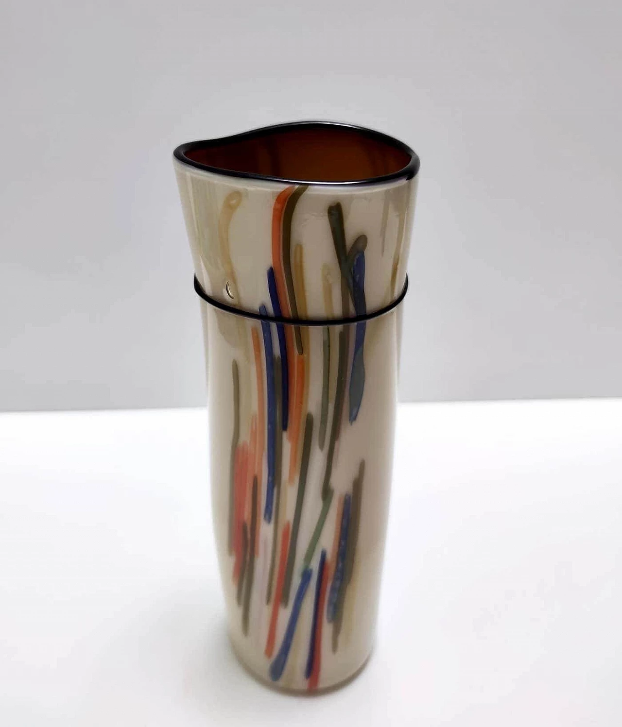 Cylindrical hand-blown opaline glass vase, 1970s 8