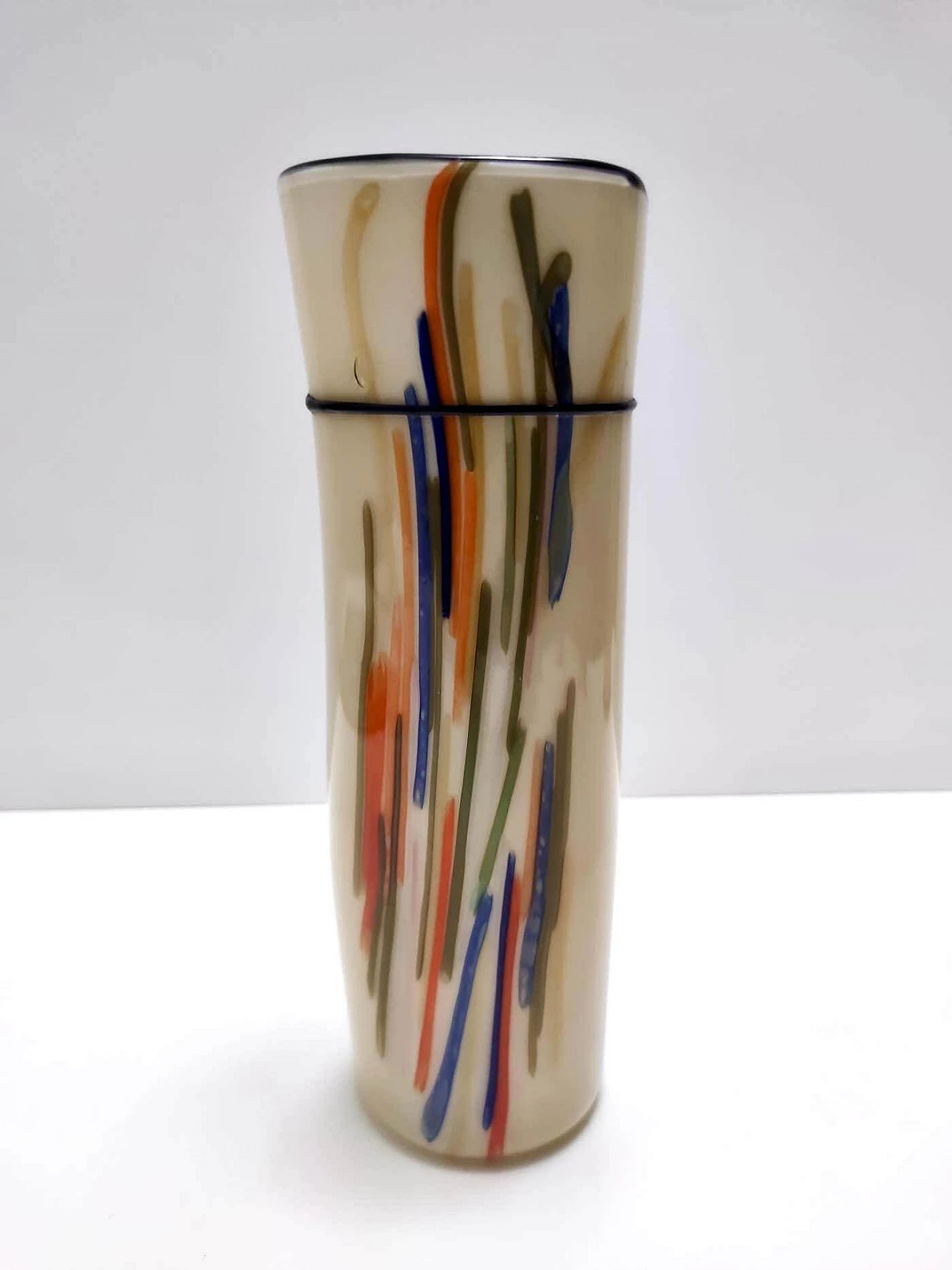 Cylindrical hand-blown opaline glass vase, 1970s 9