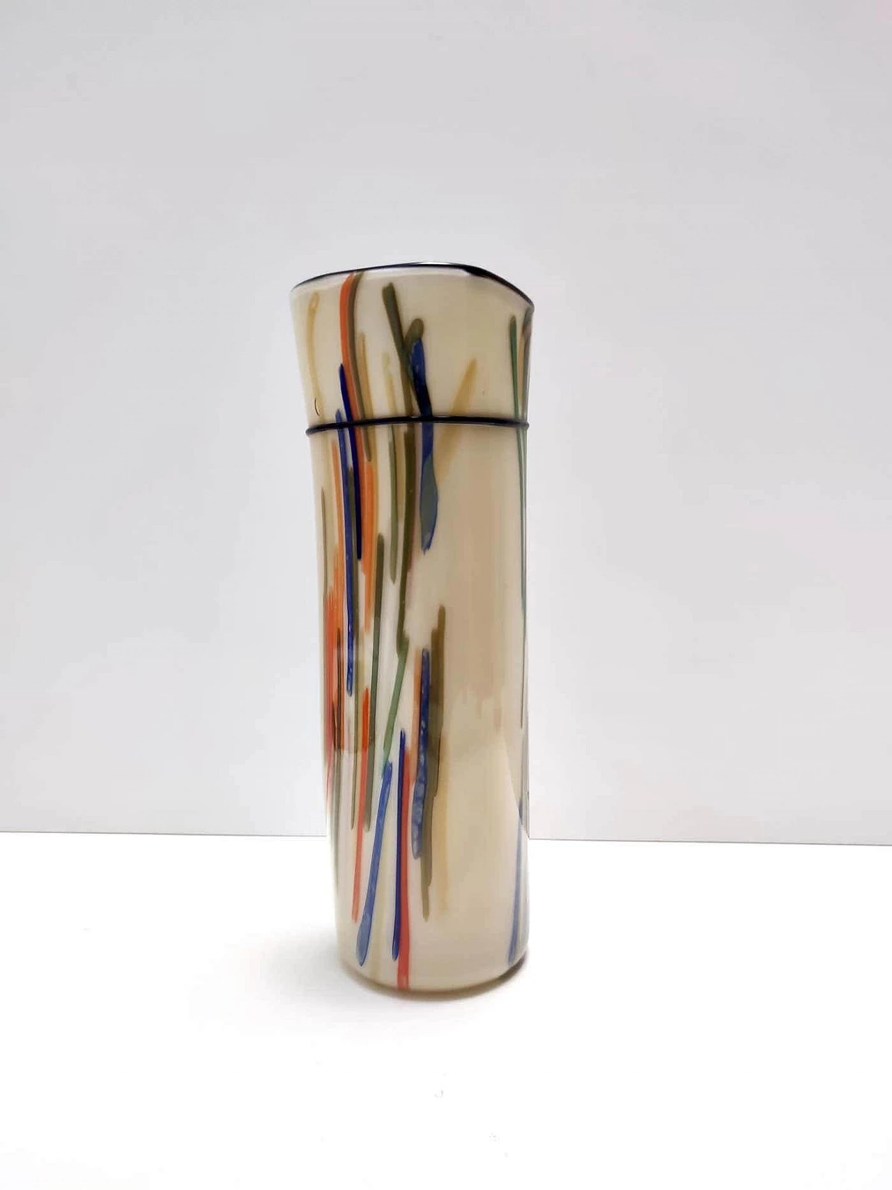 Cylindrical hand-blown opaline glass vase, 1970s 10