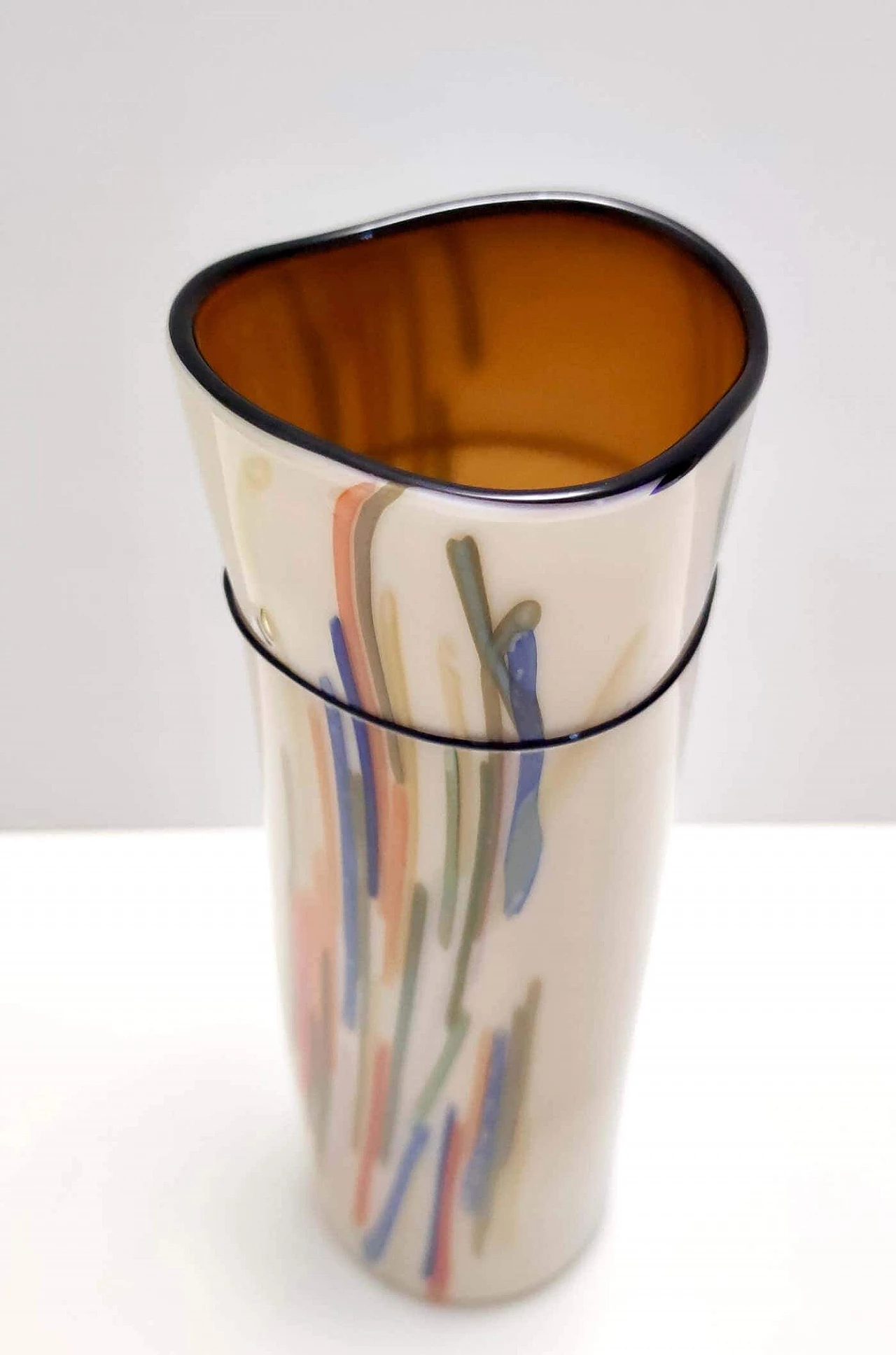 Cylindrical hand-blown opaline glass vase, 1970s 11