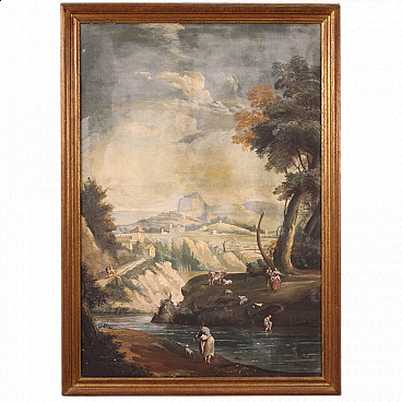 Landscape with figures, tempera painting on paper, late 18th century