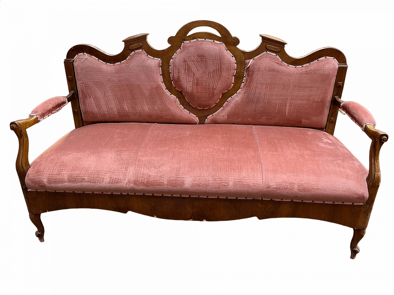 Divano in legno e tessuto rosa, '700 5