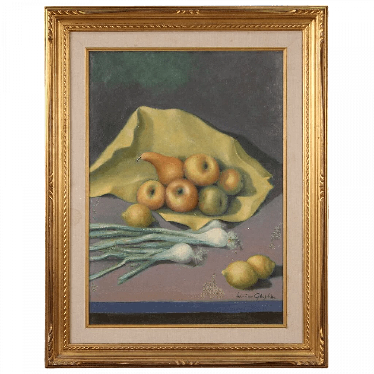 Valentino Ghiglia, still life with fruit and vegetables, oil painting on canvas, 1940s 17