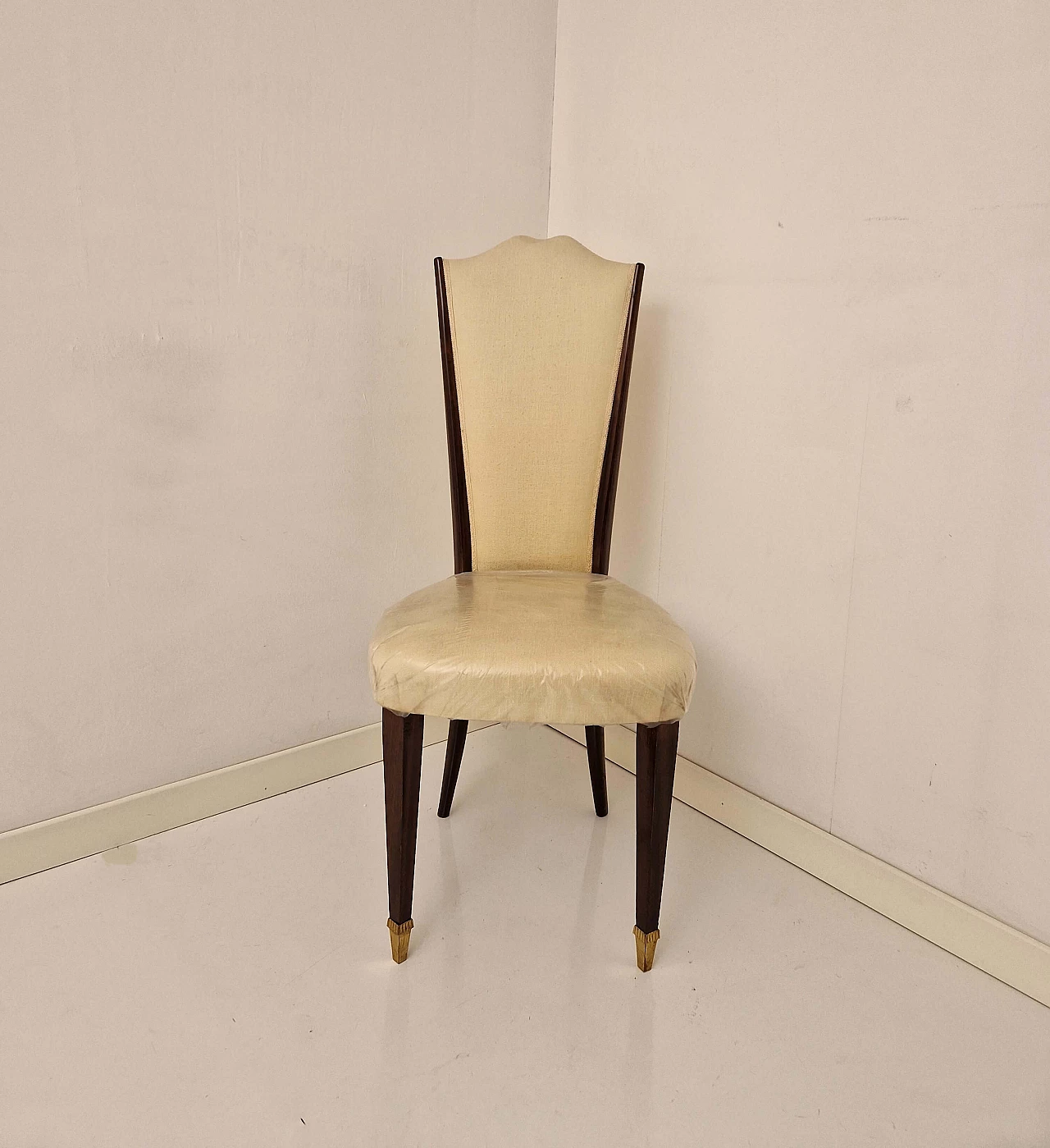 6 Chairs in rosewood-stained solid wood and fabric, 1940s 1