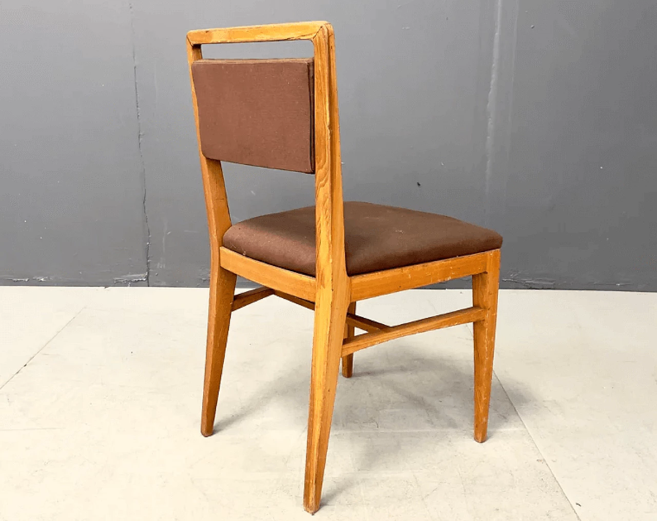 3 Chairs in wood and fabric attributed to Gio Ponti, 1960s 4