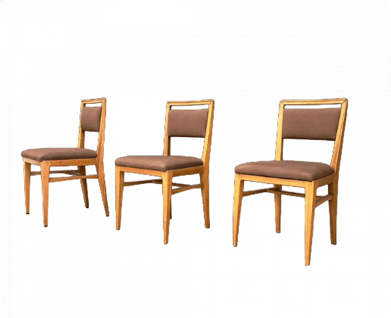 3 Chairs in wood and fabric attributed to Gio Ponti, 1960s 5
