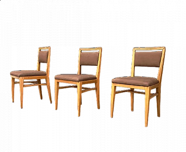 3 Chairs in wood and fabric attributed to Gio Ponti, 1960s