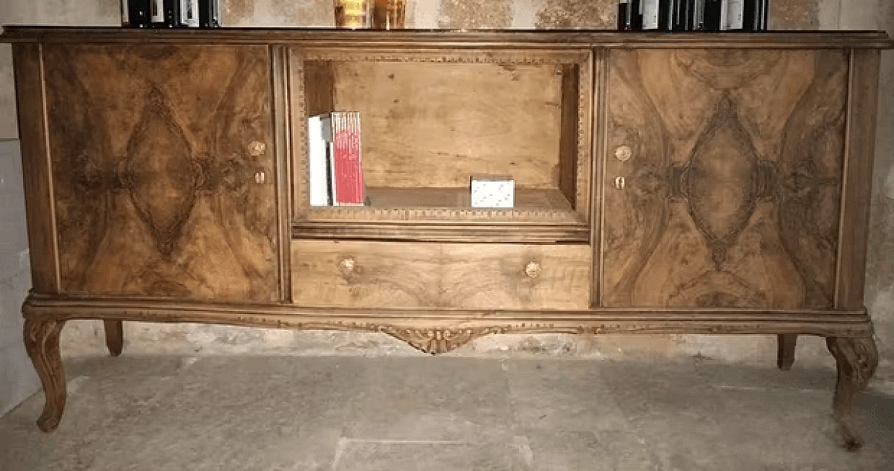 Briar-root veneered wood sideboard with black glass top 5