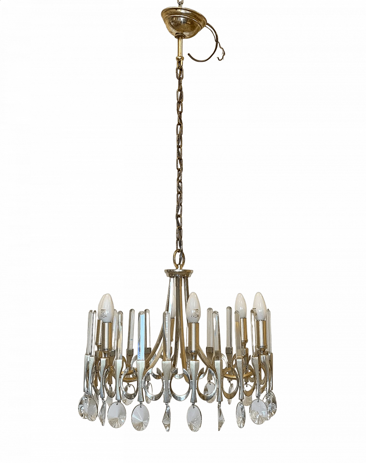 Polished and satin-finished chrome-plated steel chandelier by Gaetano Sciolari, 1970s 7
