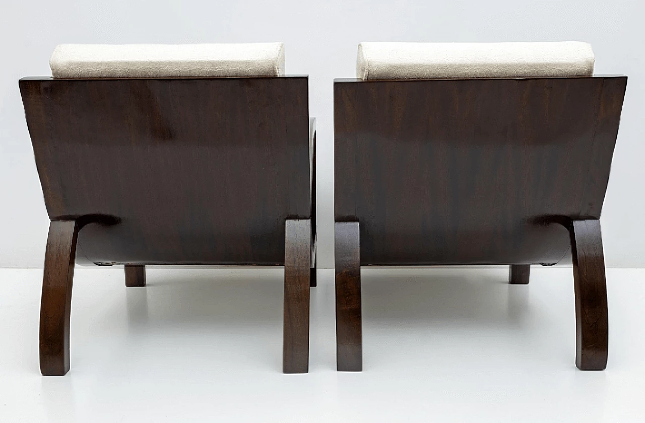 Pair of Art Deco walnut and bouclé fabric armchairs, 1930s 8