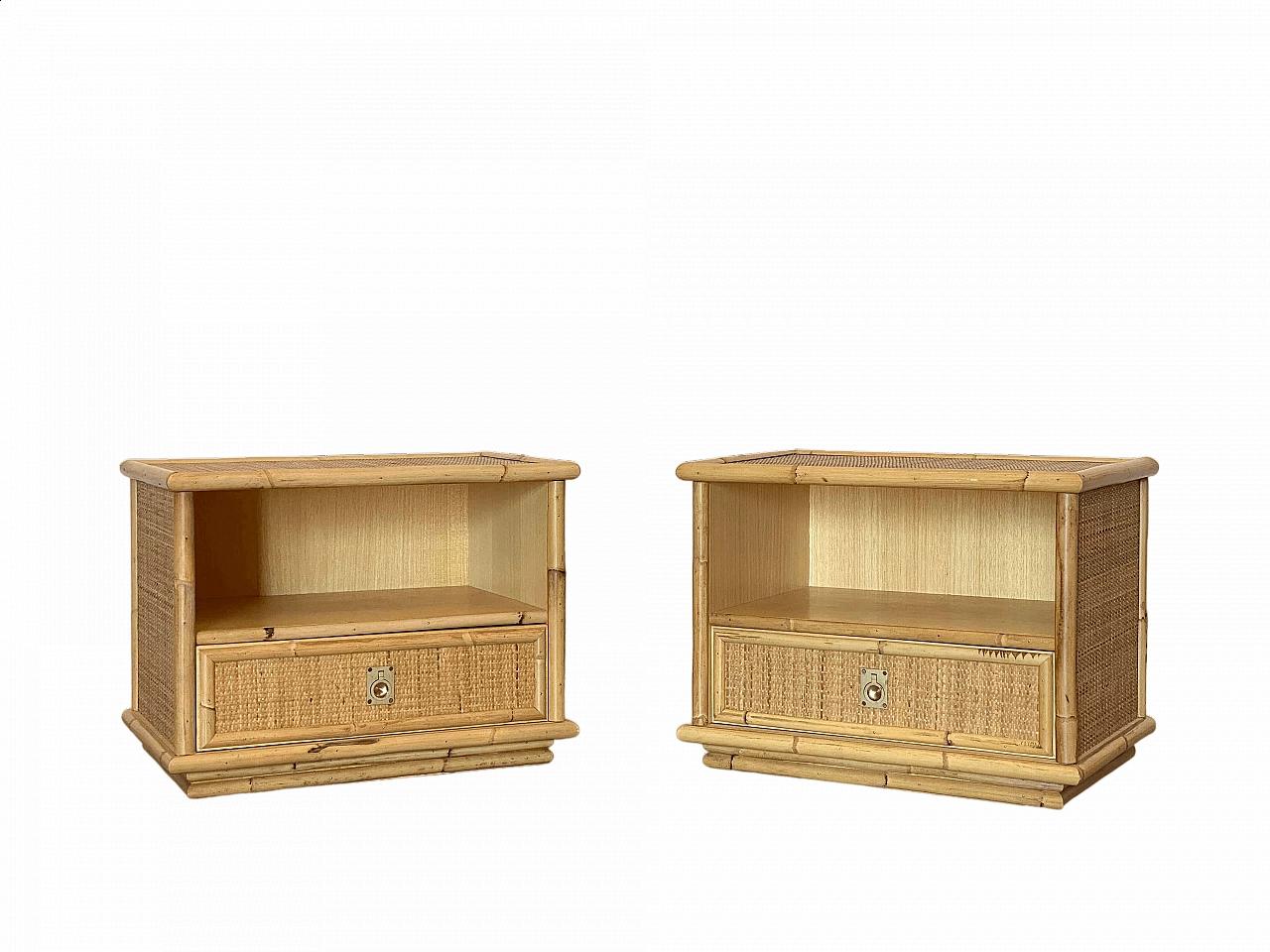 Pair of bamboo and wicker bedside tables by Dal Vera, 1970s 8