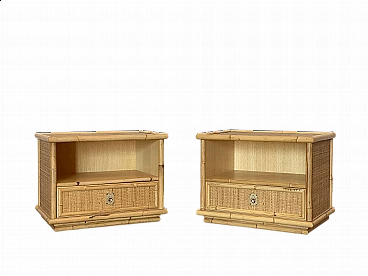 Pair of bamboo and wicker bedside tables by Dal Vera, 1970s