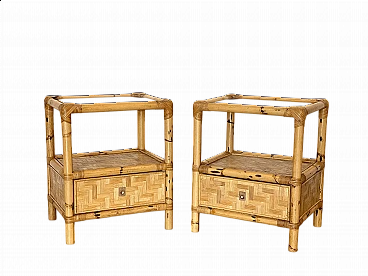 Pair of bamboo and wicker bedside tables in the style of Dal Vera, 1970s