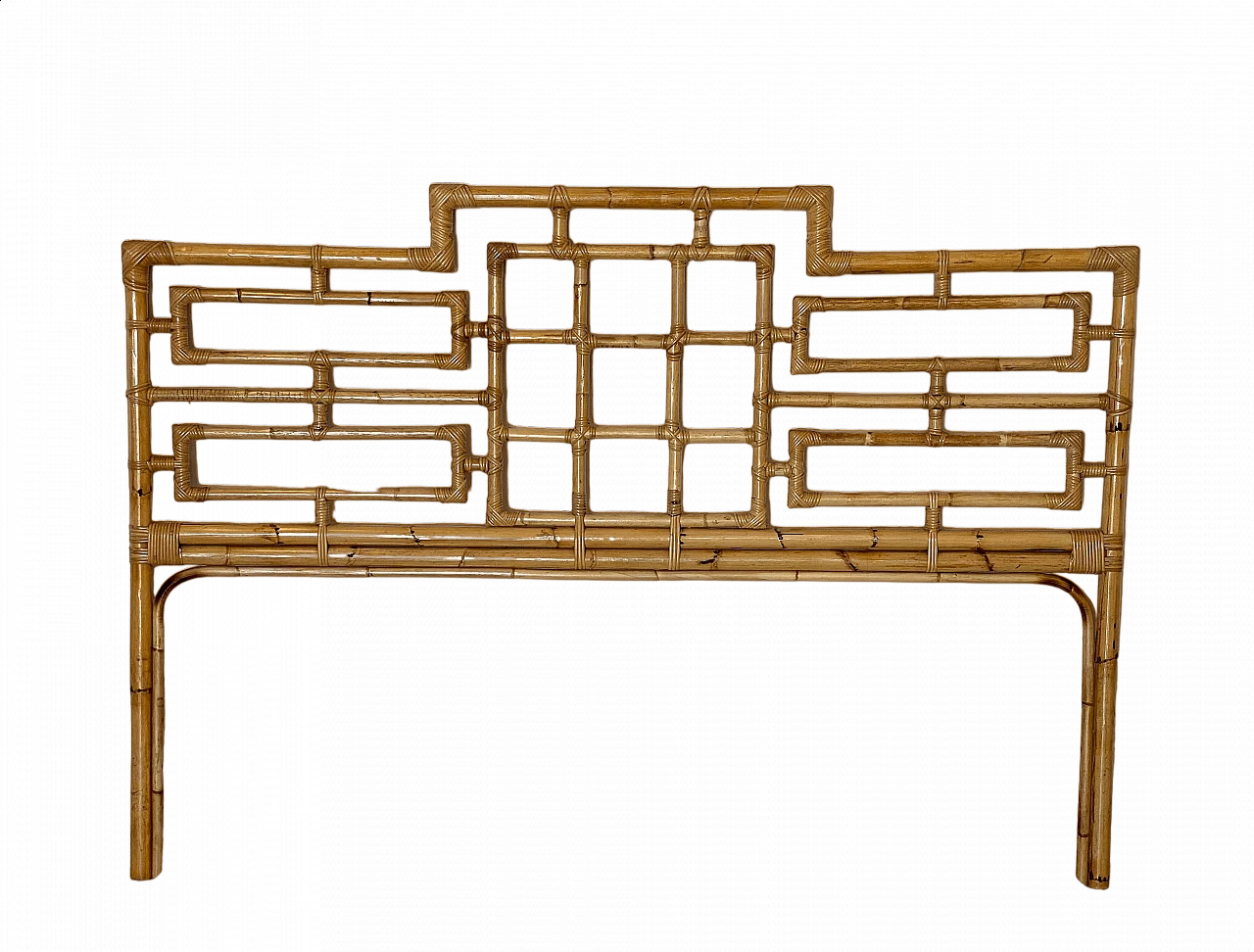 Wicker and bamboo bed headboard in the style of Vivai del Sud, 1970s 9