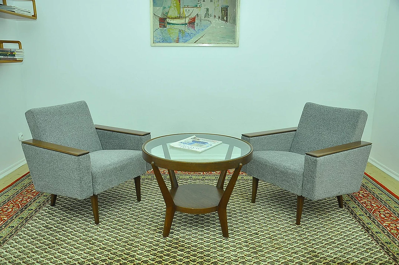 Coppia di poltrone in ciniglia grigia e faggio, anni '60 2