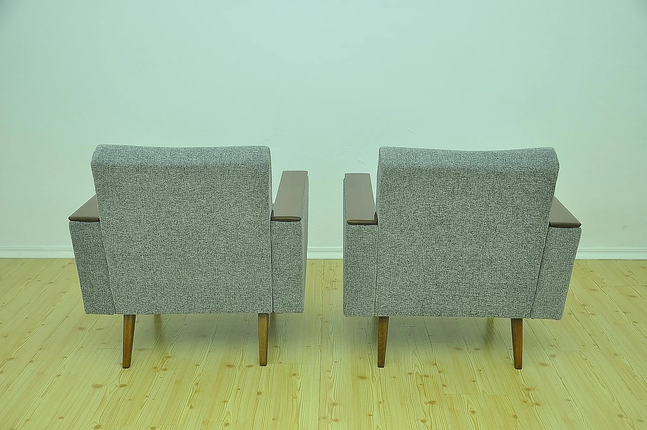 Pair of gray chenille and beech armchairs, 1960s 8