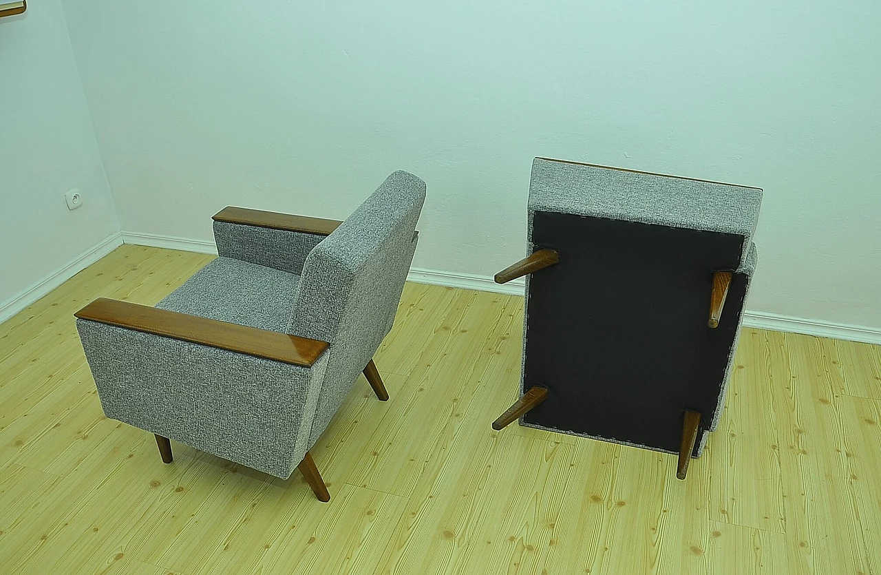 Pair of gray chenille and beech armchairs, 1960s 9
