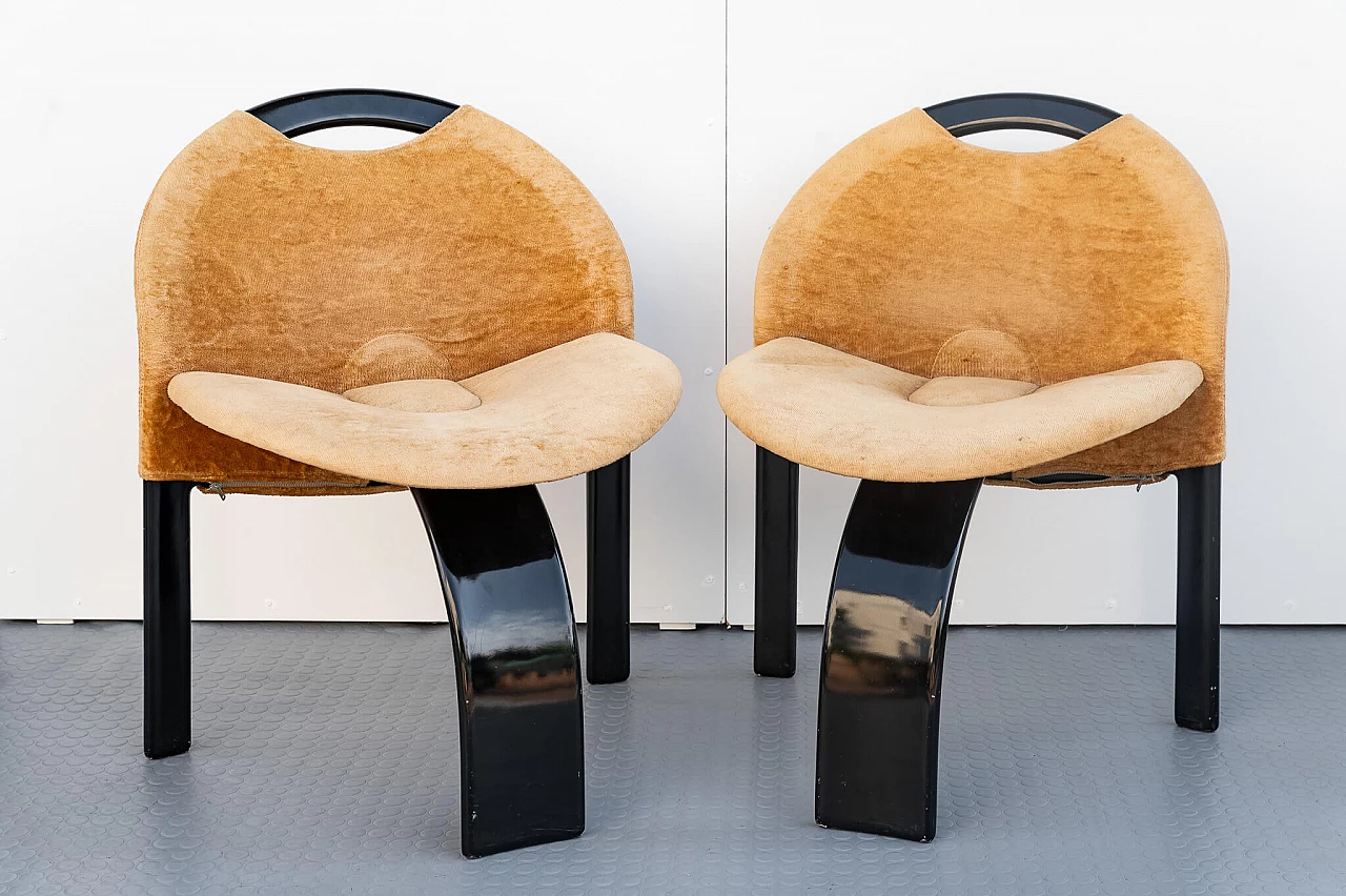 Pair of ABS and velvet chairs by Giovanni Offredi for Saporiti, 1970s 9