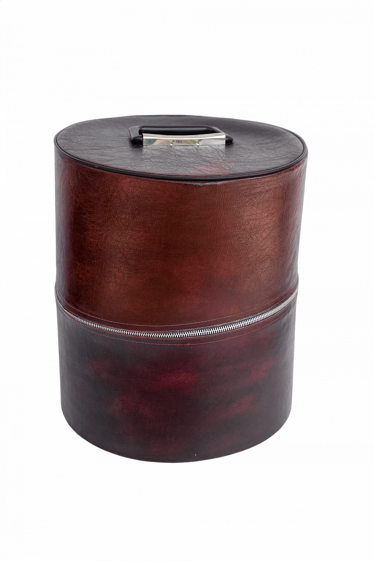 Brown faux leather hatbox with zip, 1970s 7
