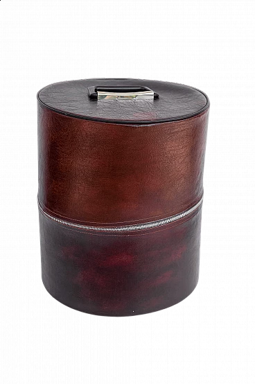 Brown faux leather hatbox with zip, 1970s
