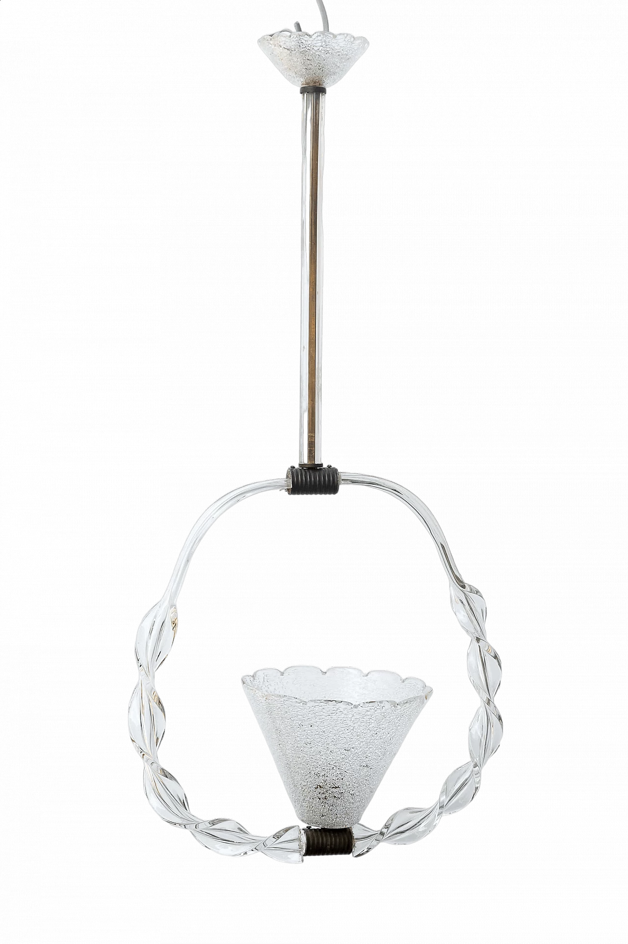 Lampadario in vetro di Murano Barovier e Toso con dettagli in ottone, '900 10