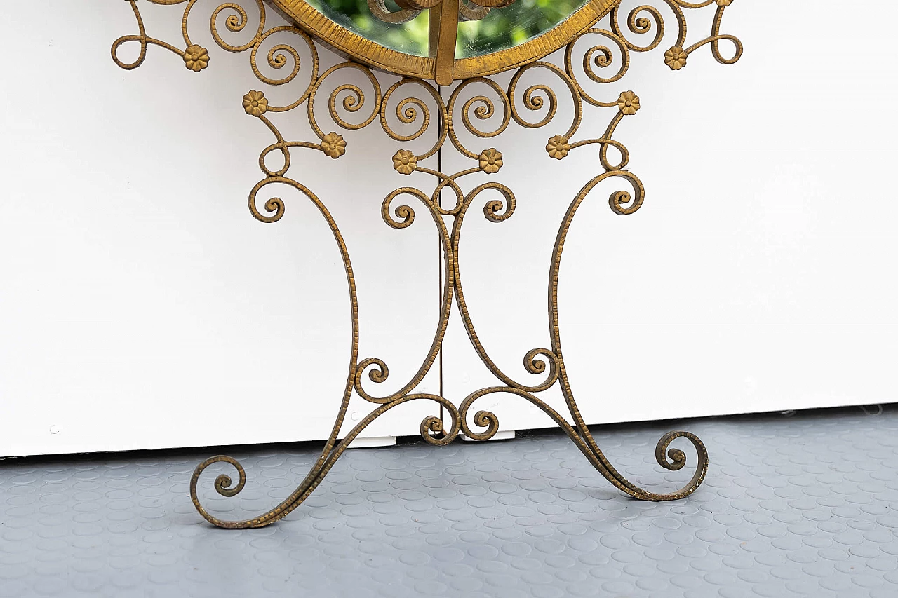 Specchio con consolle in ferro battuto dorato di Pier Luigi Colli, anni '50 2