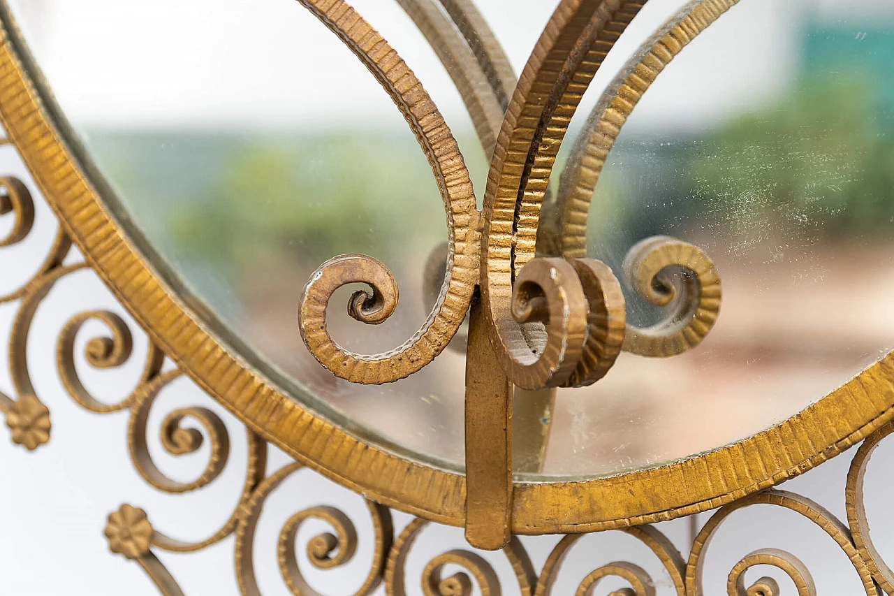 Specchio con consolle in ferro battuto dorato di Pier Luigi Colli, anni '50 5