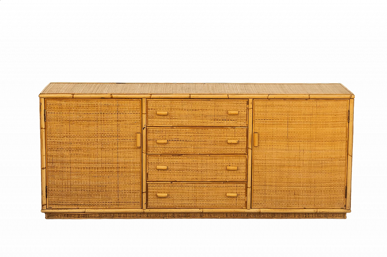 Wicker and bamboo chest of drawers, 1970s 10