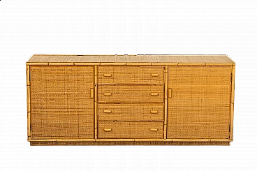 Wicker and bamboo chest of drawers, 1970s