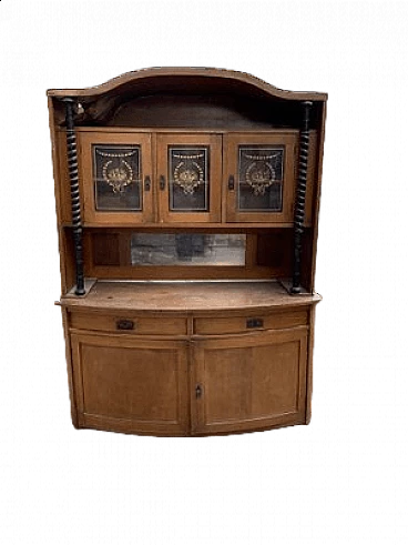 Credenza Art Nouveau ungherese in legno e vetro, inizio '900