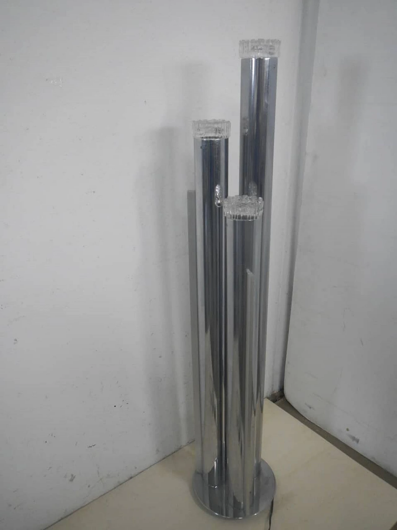 Three-light metal and glass floor lamp, 1970s 2