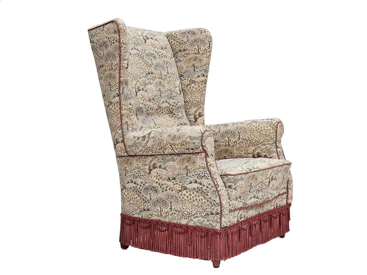 Poltrona danese con schienale alto in tessuto floreale multicolore, anni '60 13