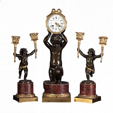 Trittico con orologio e coppia di candelabri attribuito a Etienne Lenoir - Henry Dasson, '800