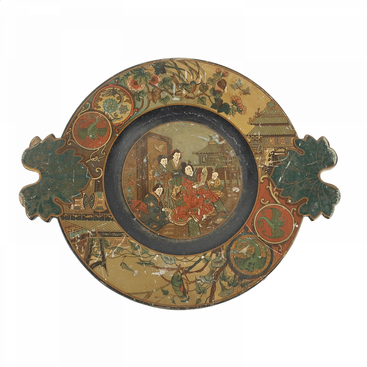 Vassoio in papier maché con decoro di gusto orientale, fine '800 11