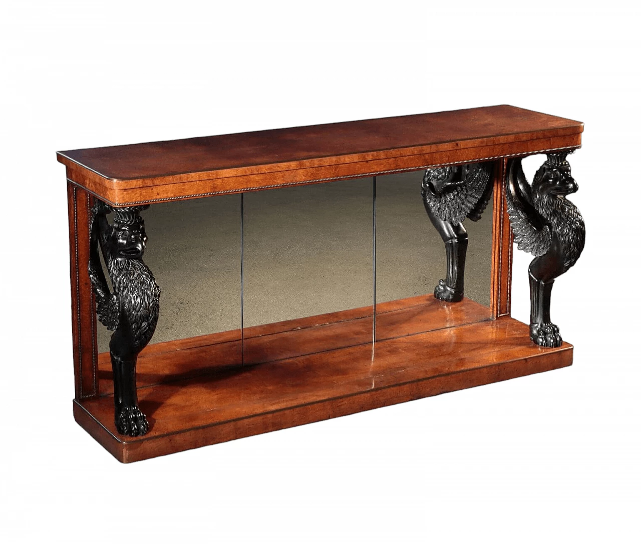 English wood console with mirror and ebonized griffins, 19th century 10