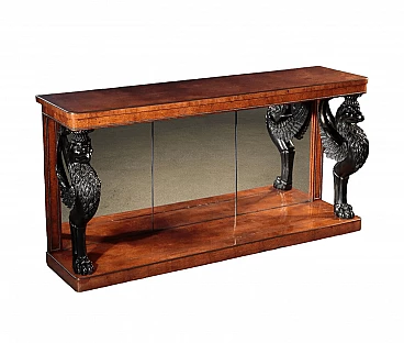 English wood console with mirror and ebonized griffins, 19th century