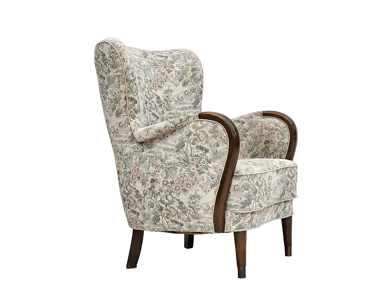 Danish beech and floral fabric armchair, 1960s 14